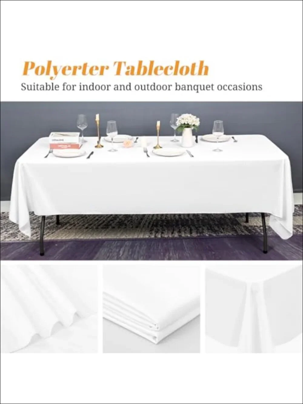 10 Pack White Tablecloths for Rectangle Tables 60x102 Inch Polyester Stain